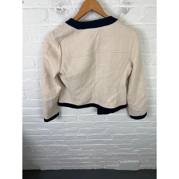 Ann Taylor Women's Open Front Tweed Blazer Jacket Long Sleeve Cream Black Sz XS - Picture 5 of 6